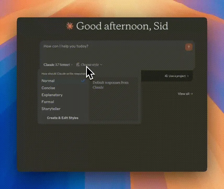 Claude style selector